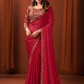 Beautiful Rani Pink Satin Silk Fancy Work Saree for Women
