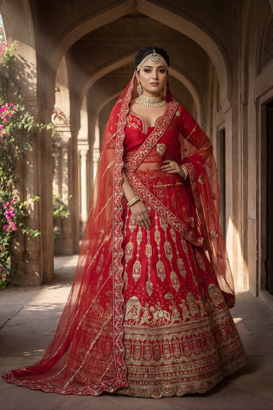 Elegant Red Designer Lehenga Choli with Embroidery Work and Designer Dupatta