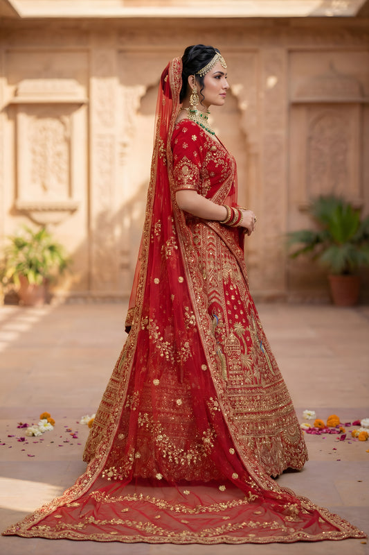 Stylish Red Designer Lehenga Choli with Embroidery Work and Designer Dupatta for Wedding