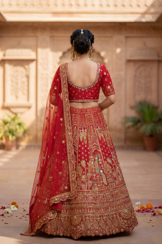 Stylish Red Designer Lehenga Choli with Embroidery Work and Designer Dupatta for Wedding
