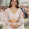 Elegant White Net Embroidered Bridal Lehenga Choli with Full Sleeves for Wedding