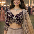 Beautiful Beige Embroidered Readymade Net Lehenga Choli with Dupatta for Women