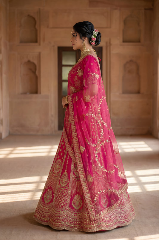 Beautiful Rani Pink Designer Lehenga Choli with Embroidery Work and Designer Dupatta for Wedding