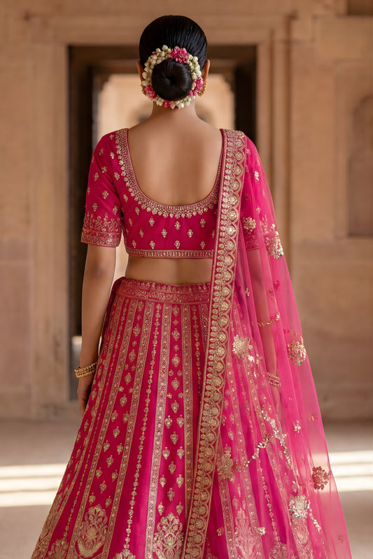 Beautiful Rani Pink Designer Lehenga Choli with Embroidery Work and Designer Dupatta for Wedding
