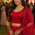 Luxury Red Embroidered Bridal Lehenga Choli with Net Dupatta for Women
