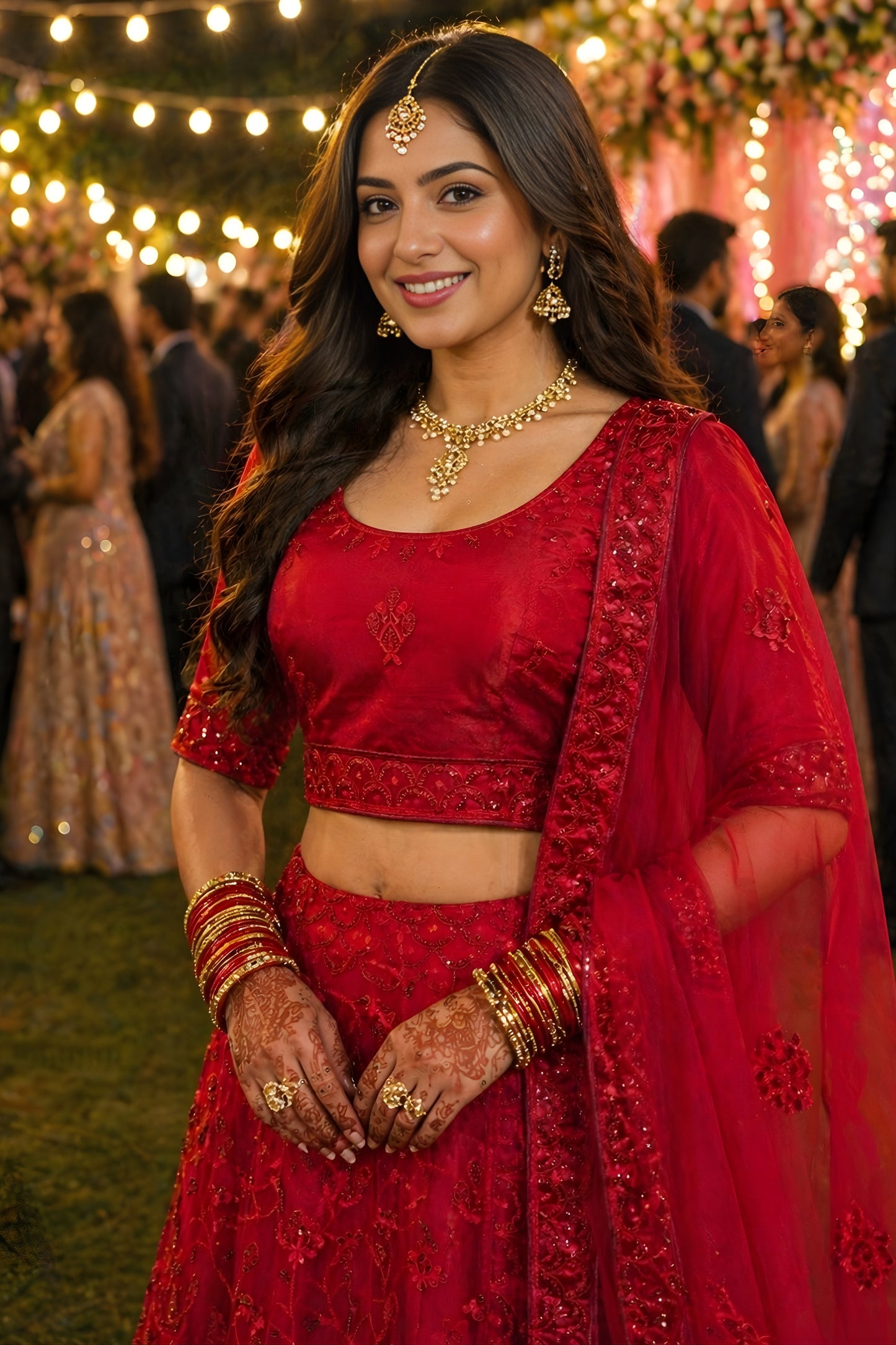 Luxury Red Embroidered Bridal Lehenga Choli with Net Dupatta for Women