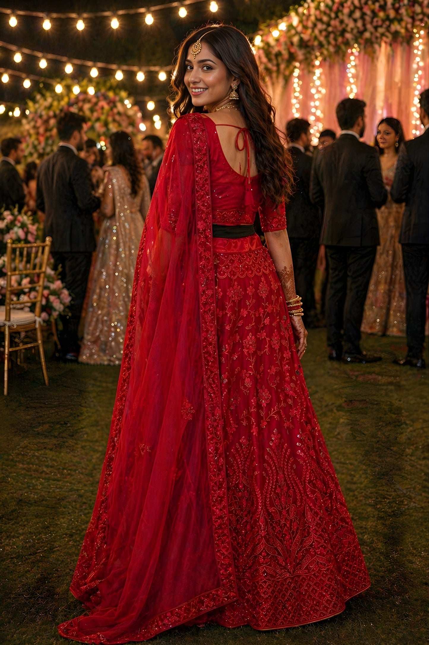 Luxury Red Embroidered Bridal Lehenga Choli with Net Dupatta for Women