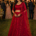 Luxury Red Embroidered Bridal Lehenga Choli with Net Dupatta for Women