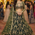Luxury Dark Green Net Heavy Work  Bridal Lehenga Choli with Dupatta for Women