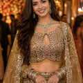 Beautiful Beige Net Bridal Lehenga Choli with Dupatta for Women