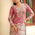 Elegant Dusty Rose Pink Embroidered Tora Silk Party Wear Palazzo Suit with Dupatta