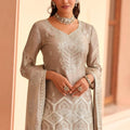 Amazing Grey Embroidered Tora Silk Party Wear Palazzo Suit with Dupatta