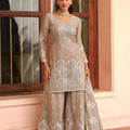 Amazing Grey Embroidered Tora Silk Party Wear Palazzo Suit with Dupatta