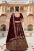 Awesome Maroon Velvet Designer Lehenga Choli with Embroidery Work and Designer Dupatta for Wedding