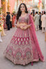 Luxury Dusty Rose Pink Net Heavy Embroidered Bridal Lehenga Choli Dupatta
