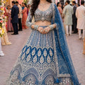 Royal Steel Blue Net Heavy Embroidered Bridal Lehenga Choli Designer Dupatta