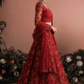 Luxury Red Designer Lehenga Choli with Heavy Embroidery Work and Matching Dupatta