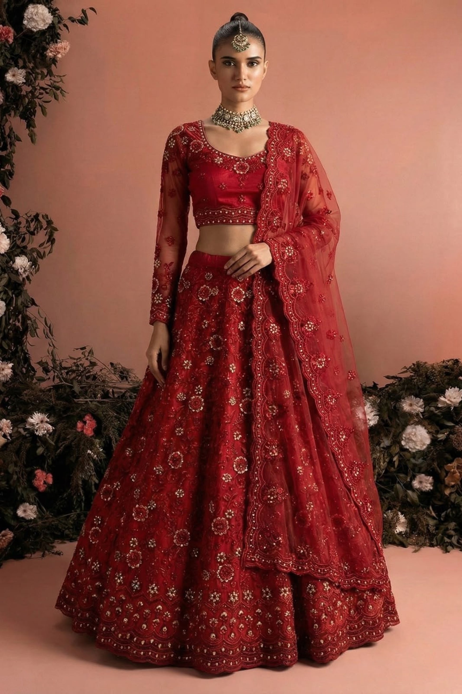 Luxury Red Designer Lehenga Choli with Heavy Embroidery Work and Matching Dupatta