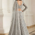 Luxury Grey Butterfly Net Embroidered Lehenga Choli for Wedding