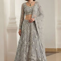 Luxury Grey Butterfly Net Embroidered Lehenga Choli for Wedding