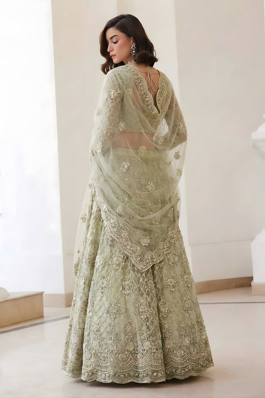 Stylish Pista Green Butterfly Net Embroidered Lehenga Choli for Wedding