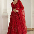 Elegant Red Butterfly Net Embroidered Lehenga Choli for Wedding