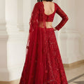 Elegant Red Butterfly Net Embroidered Lehenga Choli for Wedding