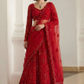 Elegant Red Butterfly Net Embroidered Lehenga Choli for Wedding