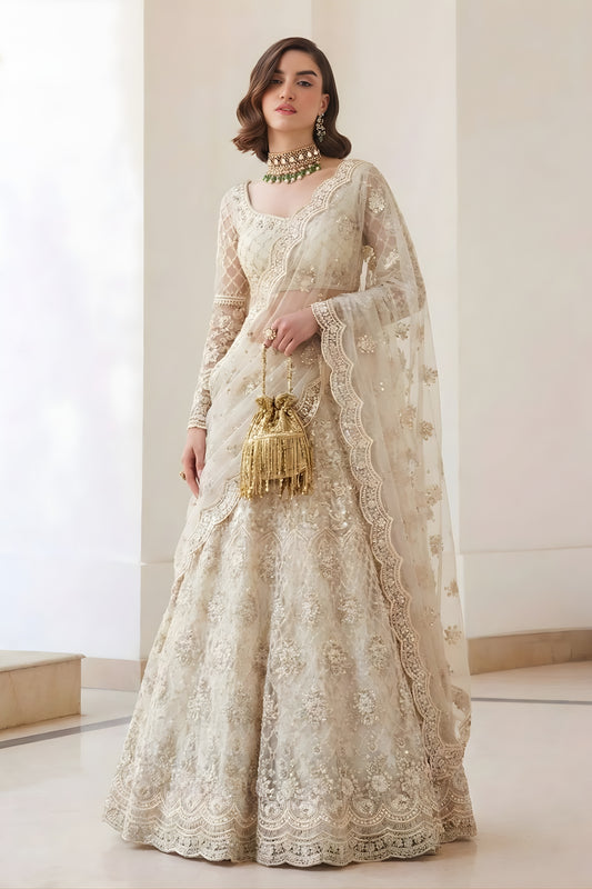 Stunning Off-White Butterfly Net Embroidered Lehenga Choli for Wedding