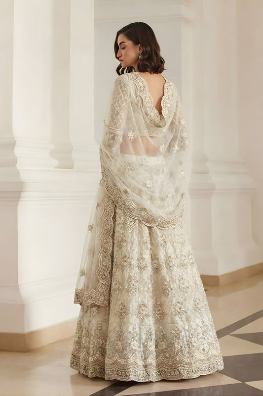 Stunning Off-White Butterfly Net Embroidered Lehenga Choli for Wedding