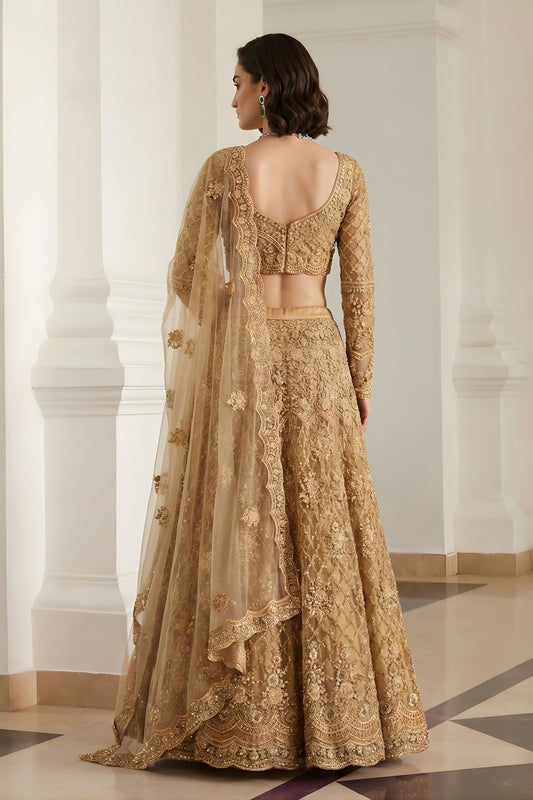 Majestic Beige Butterfly Net Embroidered Lehenga Choli for Wedding