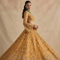 Luxury Mustard Yellow Butterfly Net Embroidered Lehenga Choli with Dupatta for Women