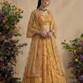 Luxury Mustard Yellow Butterfly Net Embroidered Lehenga Choli with Dupatta for Women