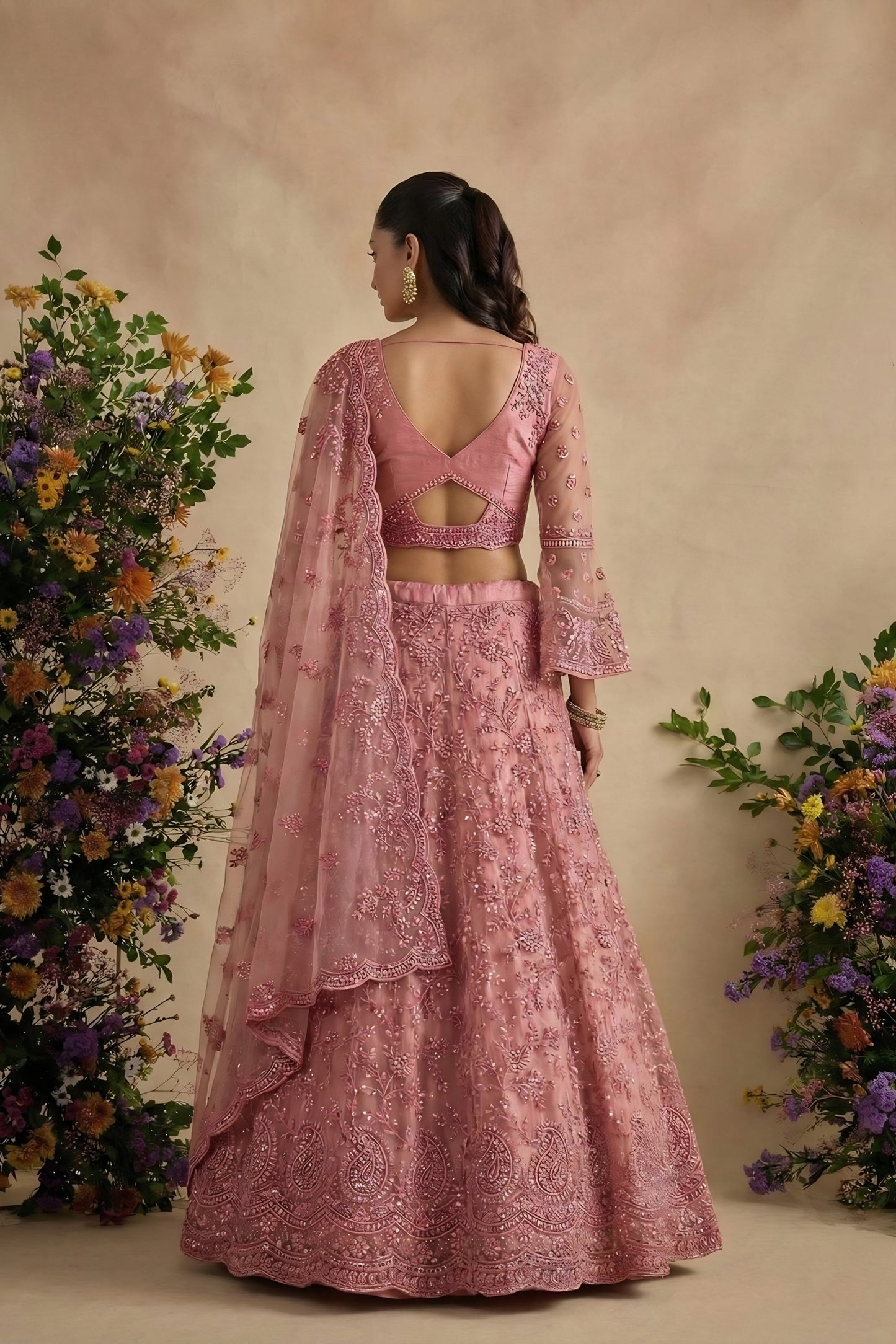 Stylish Pink Butterfly Net Embroidered Lehenga Choli with Dupatta for Women