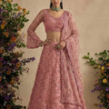 Stylish Pink Butterfly Net Embroidered Lehenga Choli with Dupatta for Women