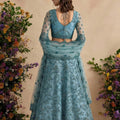 Stunning Teal Blue Butterfly Net Embroidered Lehenga Choli with Dupatta for Women