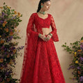 Traditional Red Butterfly Net Embroidered Lehenga Choli with Dupatta for Women