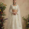 Elegant Off White Butterfly Net Embroidered Lehenga Choli with Dupatta for Women