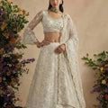Elegant Off White Butterfly Net Embroidered Lehenga Choli with Dupatta for Women