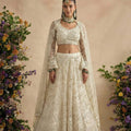 Elegant Off White Butterfly Net Embroidered Lehenga Choli with Dupatta for Women