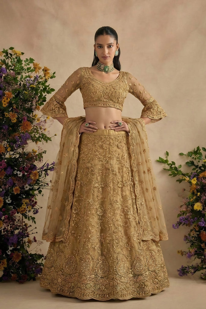 Charming Off White Butterfly Net Embroidered Lehenga Choli with Dupatta for Women