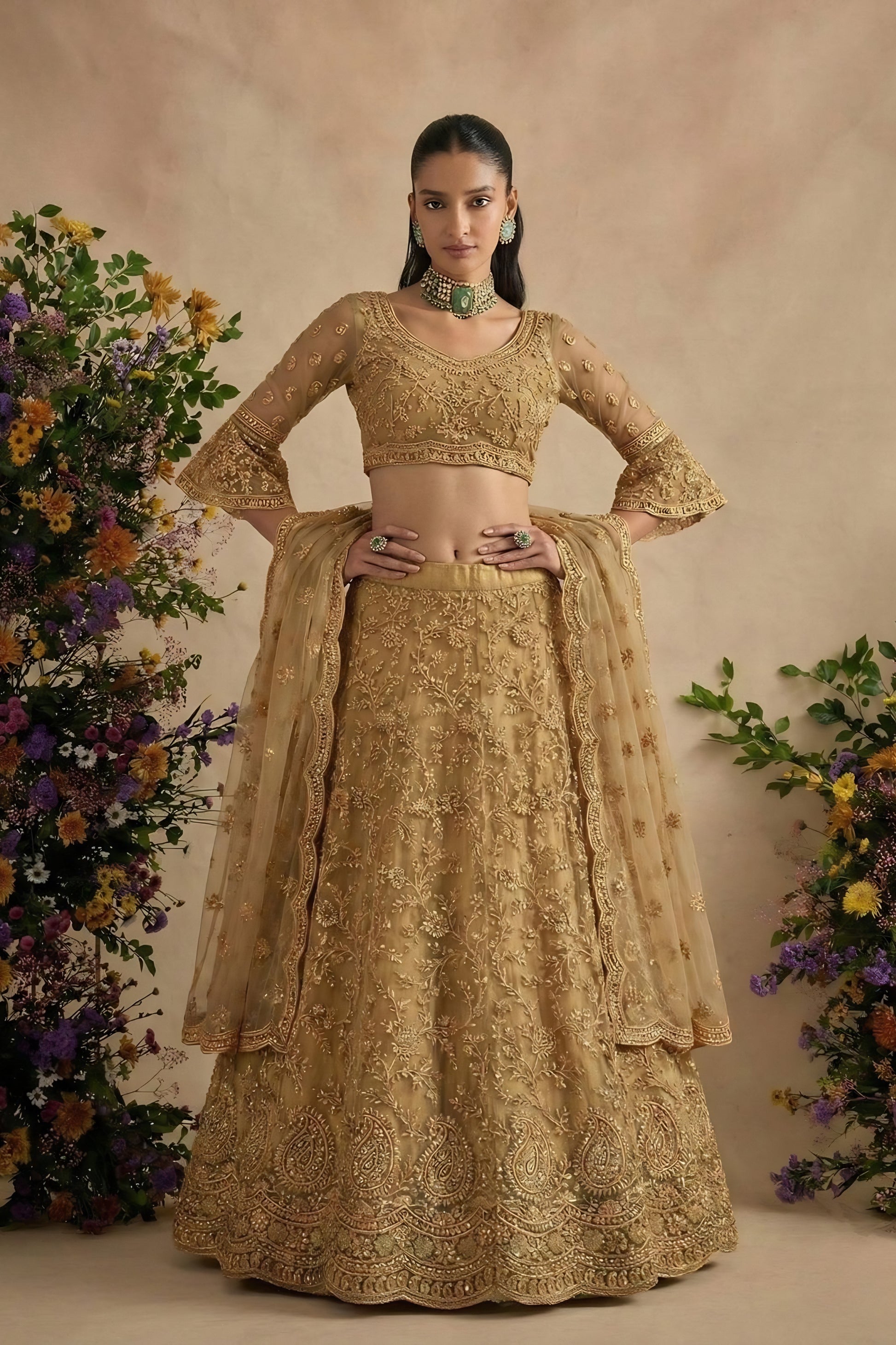 Charming Off White Butterfly Net Embroidered Lehenga Choli with Dupatta for Women