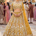 Luxury Mustard Yellow Embroidered Bridal Lehenga Choli with Designer Net Dupatta for Wedding