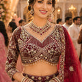 Stylish Maroon Embroidered Bridal Lehenga Choli with Designer Net Dupatta for Wedding Wear