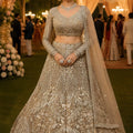 Luxury Beige Net Beads Work Bridal Lehenga Choli with Designer Dupatta