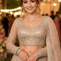 Stylish Silver Net Beads Work Bridal Lehenga Choli with Designer Dupatta for Wedding