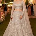 Stylish Silver Net Beads Work Bridal Lehenga Choli with Designer Dupatta for Wedding