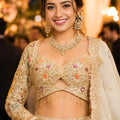 Luxury Off White Satin Beads Work Bridal Lehenga Choli with Designer Dupatta