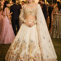 Luxury Off White Satin Beads Work Bridal Lehenga Choli with Designer Dupatta