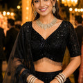 Stylish Black Net Beads Work Lehenga Choli with Designer Dupatta for Wedding